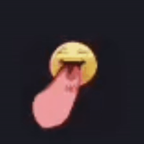 A Yellow Smiley Face With A Long Pink Tongue Sticking Out Of It . GIF