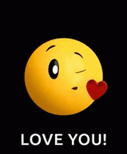 A Yellow Smiley Face With A Red Heart And The Words `` Love You '' Behind It . GIF