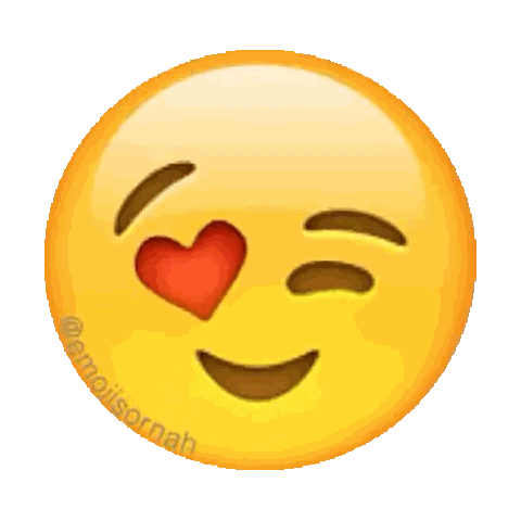 a yellow smiley face with a red heart in the eye