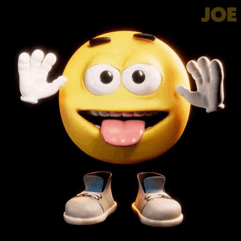 A Yellow Smiley Face With A Tongue Sticking Out And The Word Joe On The Bottom GIF