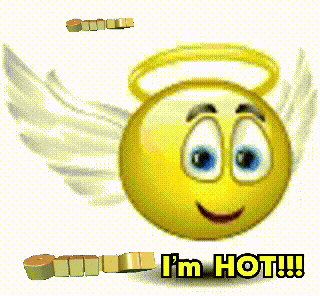 A Yellow Smiley Face With Angel Wings And The Words Omfg I 'M Hot GIF