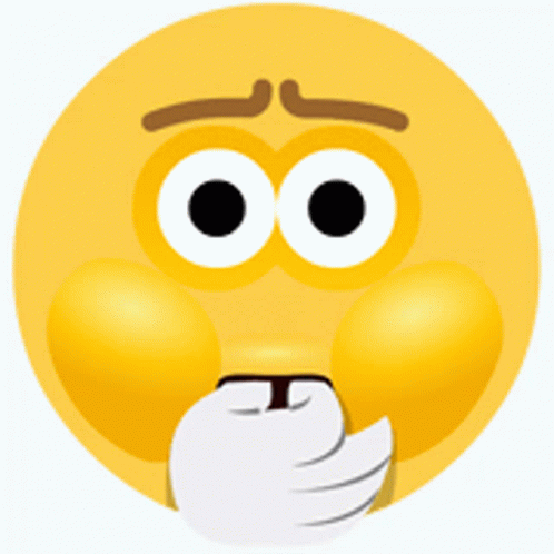 A Yellow Smiley Face With Big Eyes And A Hand Covering Its Mouth GIF