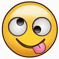 A Yellow Smiley Face With Big Eyes And A Pink Tongue Sticking Out . GIF