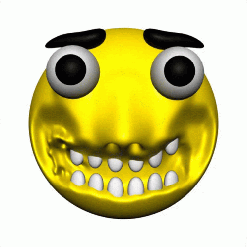 A Yellow Smiley Face With Big Eyes And White Teeth On A White Background GIF
