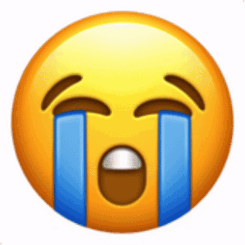 a yellow smiley face with blue tears coming out of it 's eyes .
