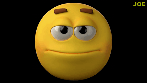 A Yellow Smiley Face With Brown Eyebrows And The Word Joe On The Bottom Right GIF