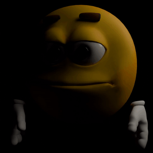 A Yellow Smiley Face With Brown Eyebrows And White Hands GIF