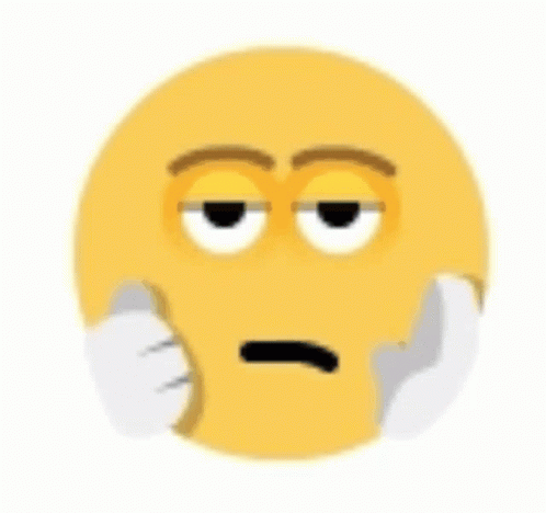 A Yellow Smiley Face With Its Eyes Closed And Its Hands On Its Chin . GIF