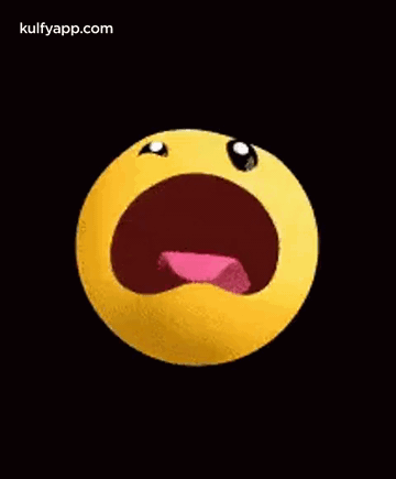 A Yellow Smiley Face With Its Mouth Open And Tongue Sticking Out . GIF