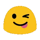 a yellow smiley face with its tongue hanging out .