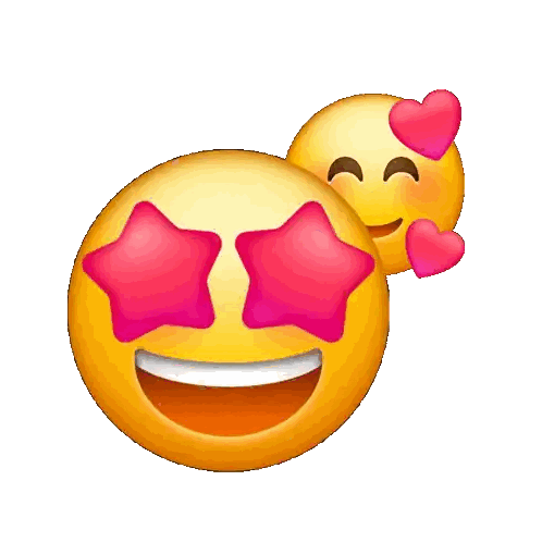 a yellow smiley face with pink stars in its eyes and hearts around it