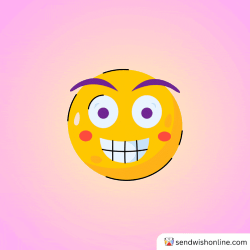 A Yellow Smiley Face With Purple Eyebrows Winks With Sendwishonline.com Below It GIF