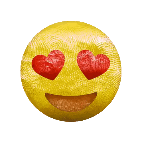 a yellow smiley face with red heart eyes