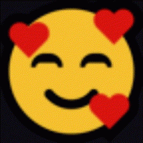 a yellow smiley face with red hearts in front of its eyes