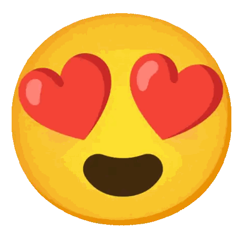a yellow smiley face with red hearts in his eyes