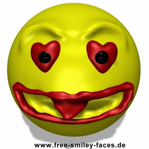 A Yellow Smiley Face With Red Lips And Heart Shaped Eyes Says Www.free-Smiley-Faces.de GIF