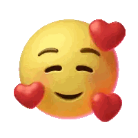 a yellow smiley face with two red hearts on it 's face