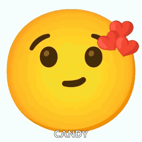 A Yellow Smiley Face With Two Red Hearts On Its Forehead GIF
