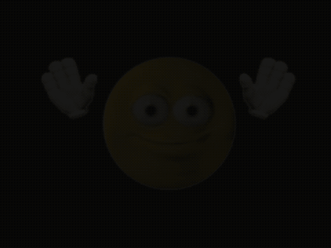 A Yellow Smiley Face With White Gloves Around It GIF