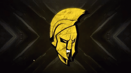 A Yellow Spartan Helmet Is On A Black And Yellow Background GIF