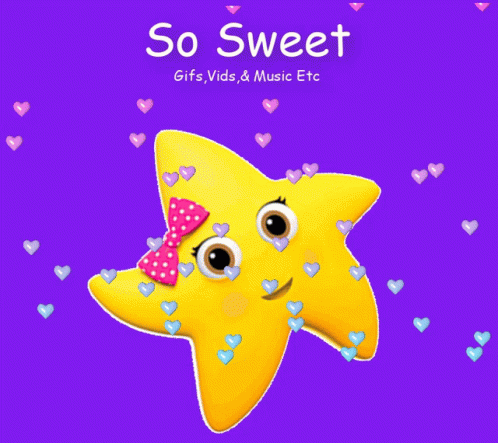 A Yellow Star With A Pink Bow Is Surrounded By Hearts And Says So Sweet GIF