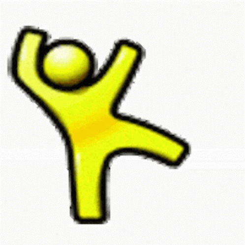 A Yellow Stick Figure With Its Arms Up In The Air . GIF