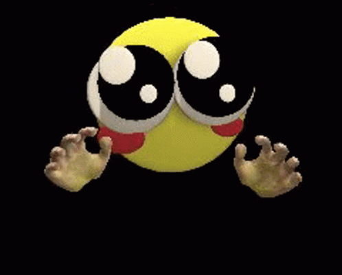 A Yellow Stuffed Animal With Big Eyes Is Covering Its Mouth GIF
