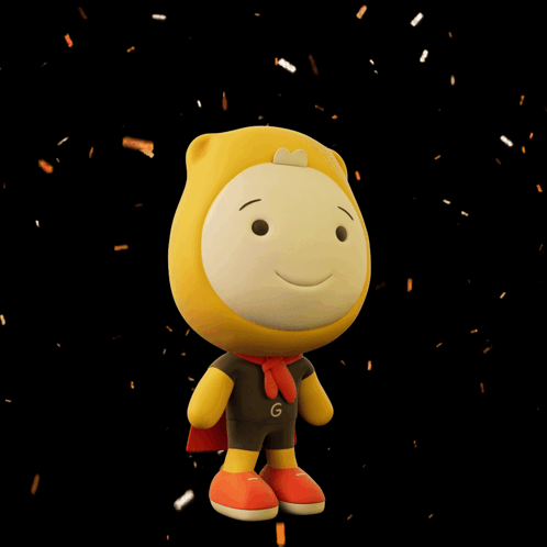 A Yellow Stuffed Animal With The Word Surprised Behind It GIF