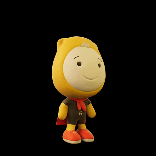 A Yellow Teddy Bear With A Red Cape And The Word Wassup Behind Him GIF