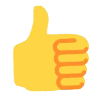 a yellow thumbs up icon with an orange outline on a white background .
