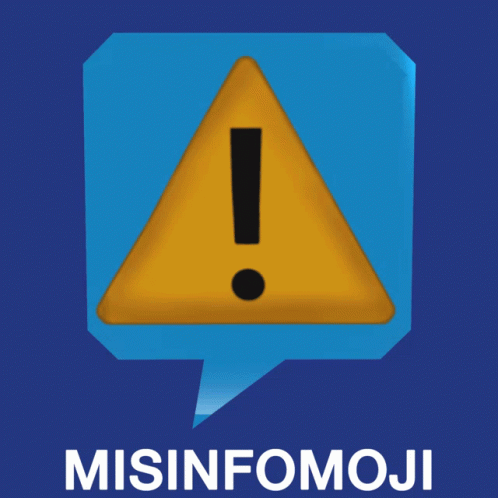 A Yellow Triangle With An Exclamation Point Inside Of A Speech Bubble With Misinfomoji Written Underneath It GIF