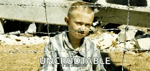 A Young Boy Is Behind Barbed Wire With The Words Uncrudtable I 'M Samuel GIF