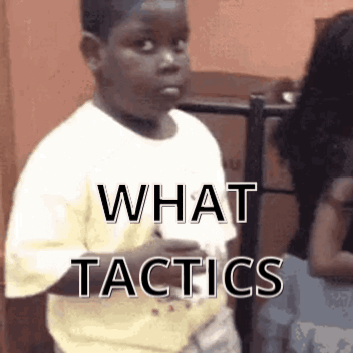 A Young Boy Is Holding A Cup Of Coffee And The Words What Tactics Are Above Him . GIF