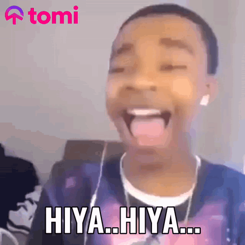 A Young Boy Is Making A Funny Face And Says Hiya Hiya ... GIF