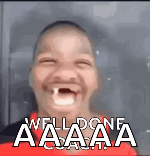 A Young Boy Is Making A Funny Face With The Words Well Done Coach Written On The Bottom GIF