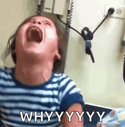 A Young Boy Is Screaming With His Mouth Wide Open And The Words Why Yy Yy Yy Written On The Bottom GIF