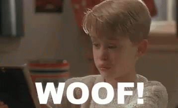 A Young Boy Is Sitting In Front Of A Laptop Computer And Says `` Woof '' . GIF