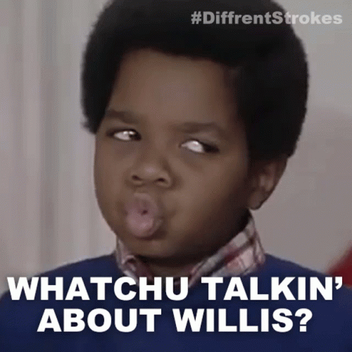 Boy Making Funny Face With Whatchu Talkin ' About Willis Text GIF