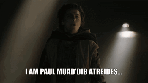A Young Boy Says I Am Paul Muad 'Dib Atreides In A Dark Room GIF