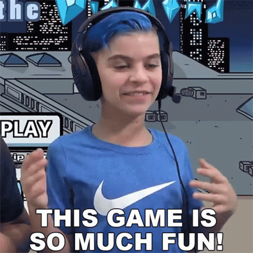 A Young Boy Wearing Headphones And A Blue Shirt Says This Game Is So Much Fun GIF