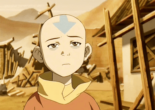 A Young Boy With A Blue Arrow On His Head Looks Sad GIF