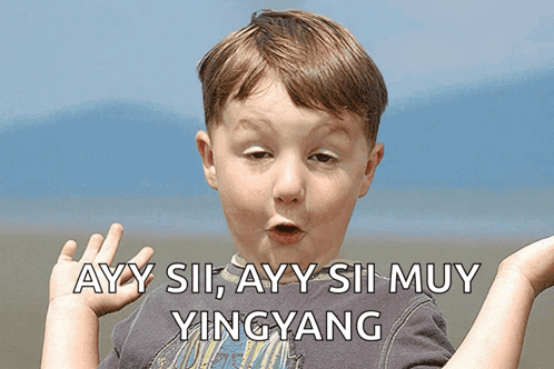 A Young Boy With A Surprised Look On His Face And The Words Ayy Sii Ayy Sii Muy Yingyang GIF