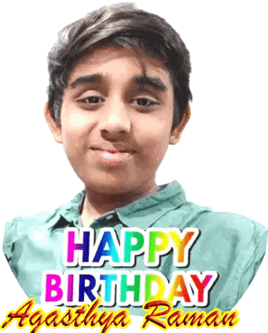 a young boy with the words happy birthday agasthya raman on the bottom