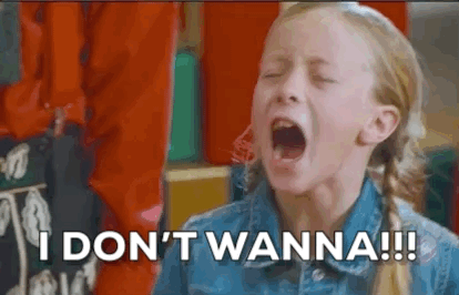 A Young Girl Is Screaming With Her Mouth Open And The Words `` I Do N't Wanna '' Written On The Screen . GIF