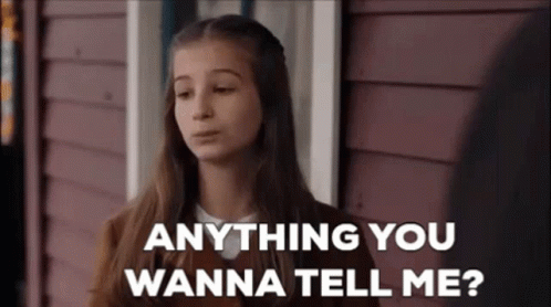 A Young Girl Is Sitting On A Porch Talking To A Man . GIF