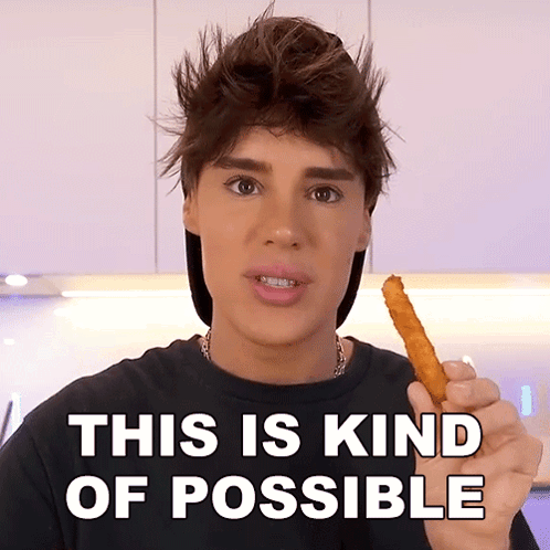 A Young Man Is Holding A Fried Chicken Stick With The Words This Is Kind Of Possible Above Him GIF