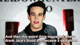 A Young Man Is Talking About A Weird Thing That Happened Where He Drank Jace 'S Blood GIF