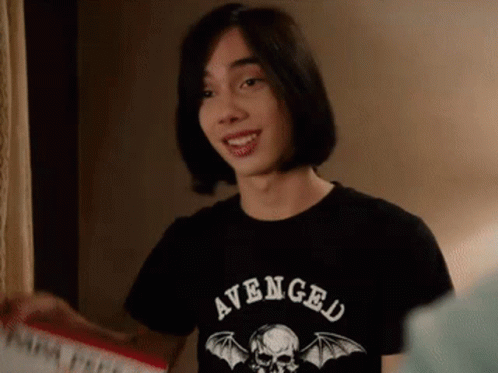 A Young Man Is Wearing An Avenged Shirt GIF