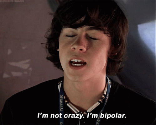 A Young Man Says I 'M Not Crazy I 'M Bipolar While Wearing A Degrassi Lanyard Around His Neck GIF
