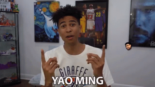 A Young Man Wearing A Giraffe Yao Ming Shirt Is Making A Funny Face GIF